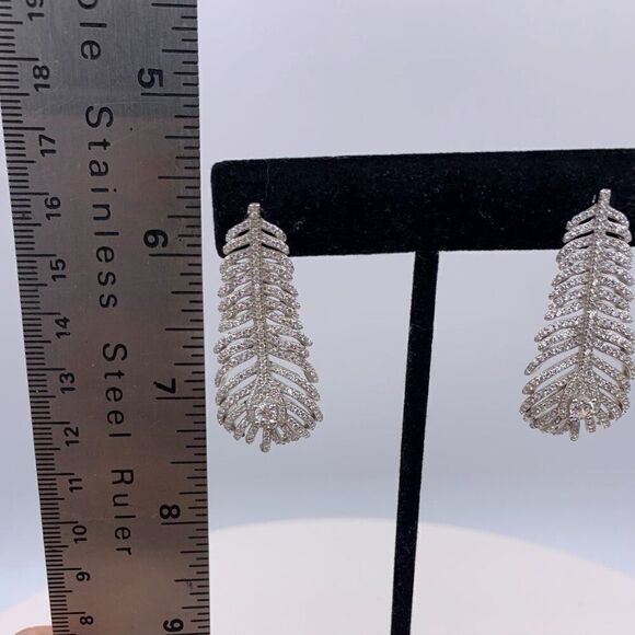 Earring, NWOT, solid 925 sterling silver, lab created clear gem, 1 3/4 inch drop - Picture 5 of 16